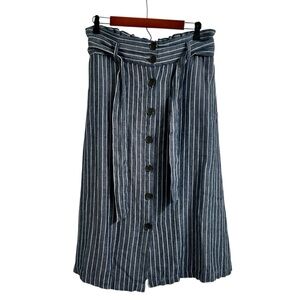 Christian Siriano Linen A-Line Belted Button Midi Skirt with Pockets, Medium